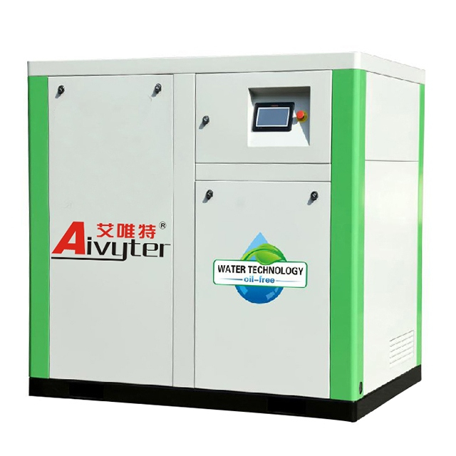 Compresor de aire de tornillo lubricado con agua, 100 % libre de aceite y bajo nivel de ruido